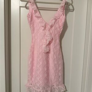 White Fox Boutique Take a Bow Mini Dress, Blush Lace Dress